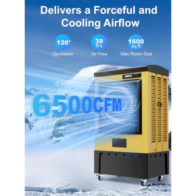 Uthfy 6500 CFM Swamp Cooler, 48IN Evaporative Air Cooler with 19 Gal Water Tank