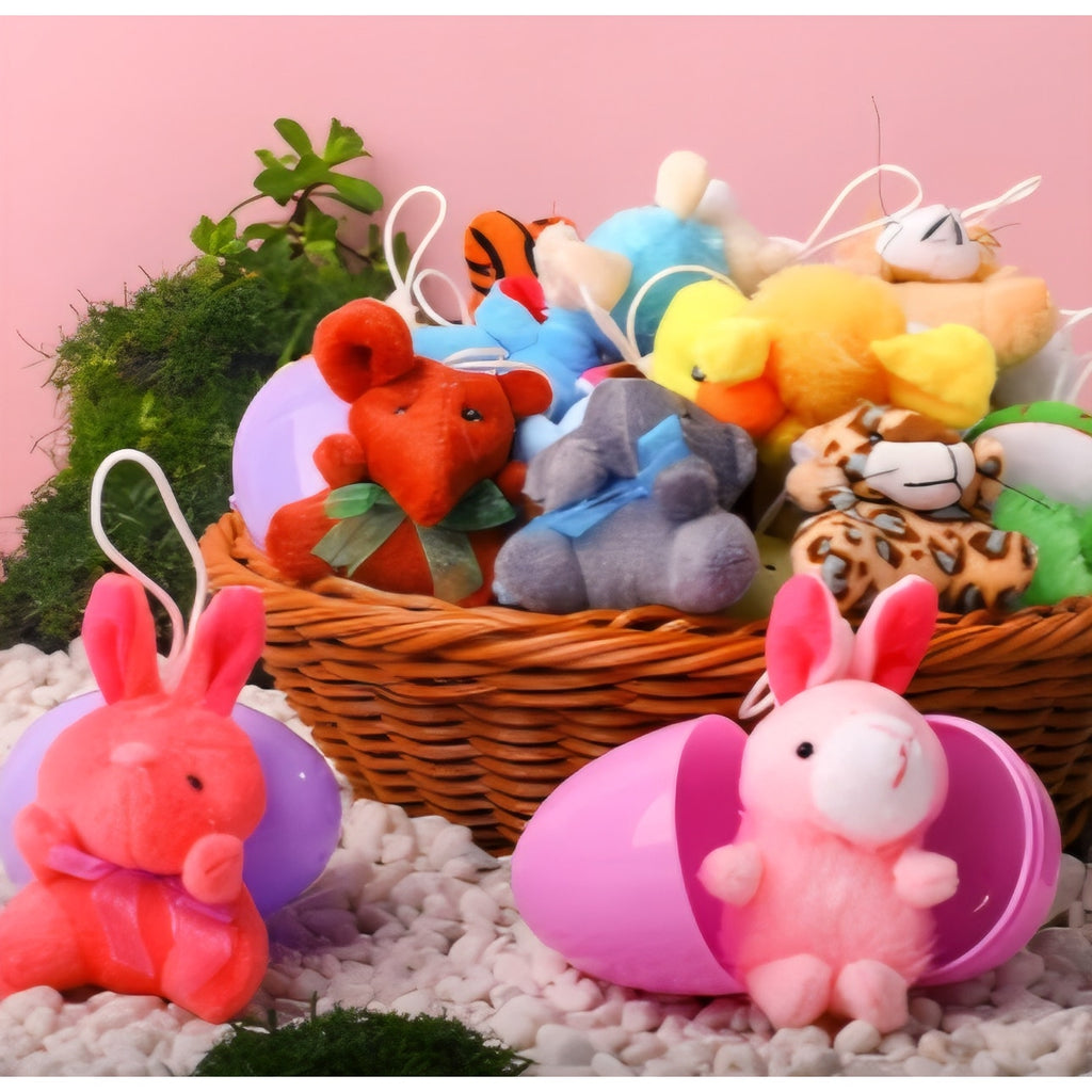 24 Pack Prefilled Easter Eggs of Mini Stuffed Animal Plush Toys Baster