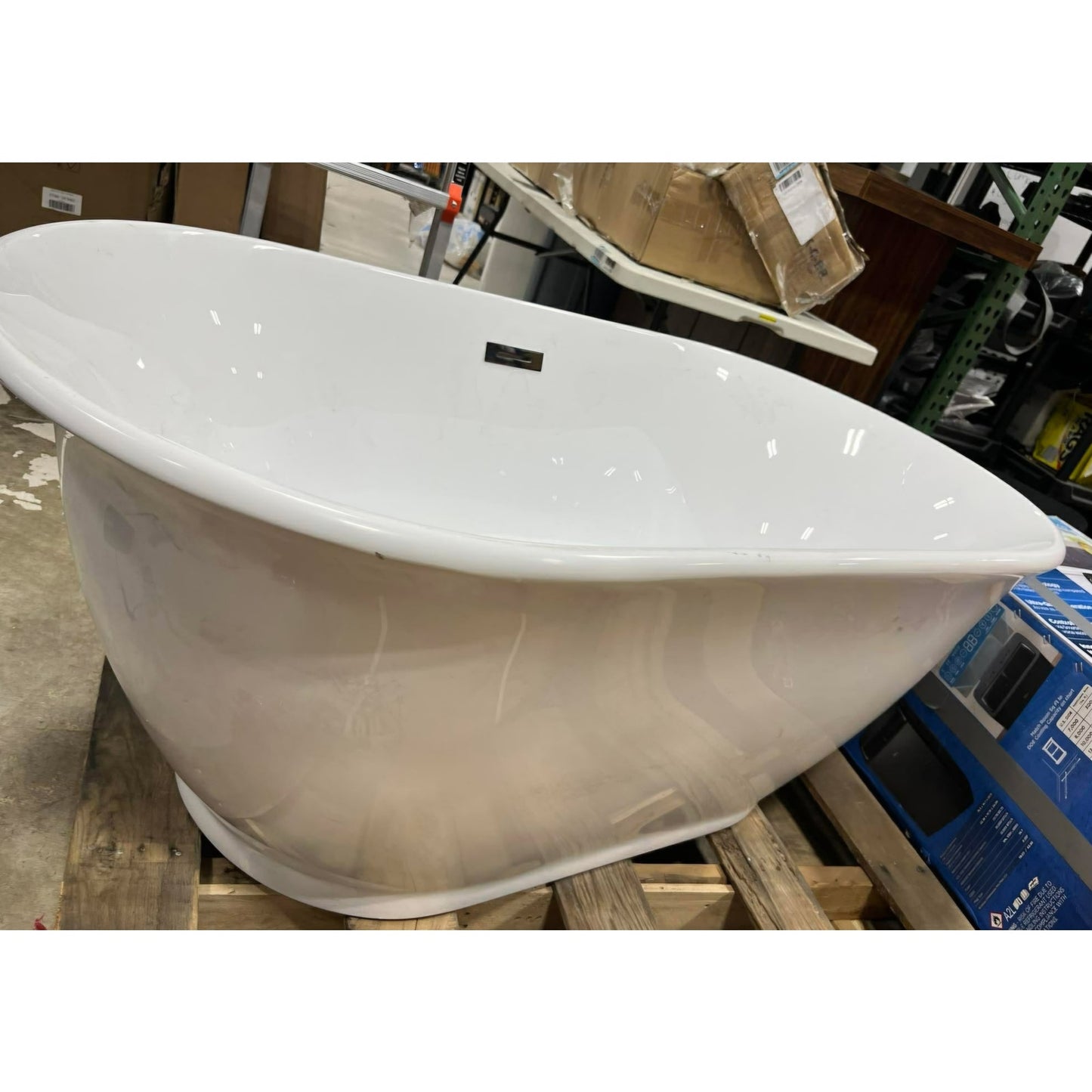 59 Inch Freestanding Bathtub, Luxury Oval-Shaped Acrylic Soaking Tub, Modern Stand