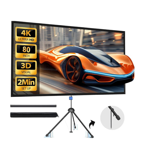 Projector Screen with Stand 80 inch Indoor Outdoor Projector Screen 16:9, 4K HD