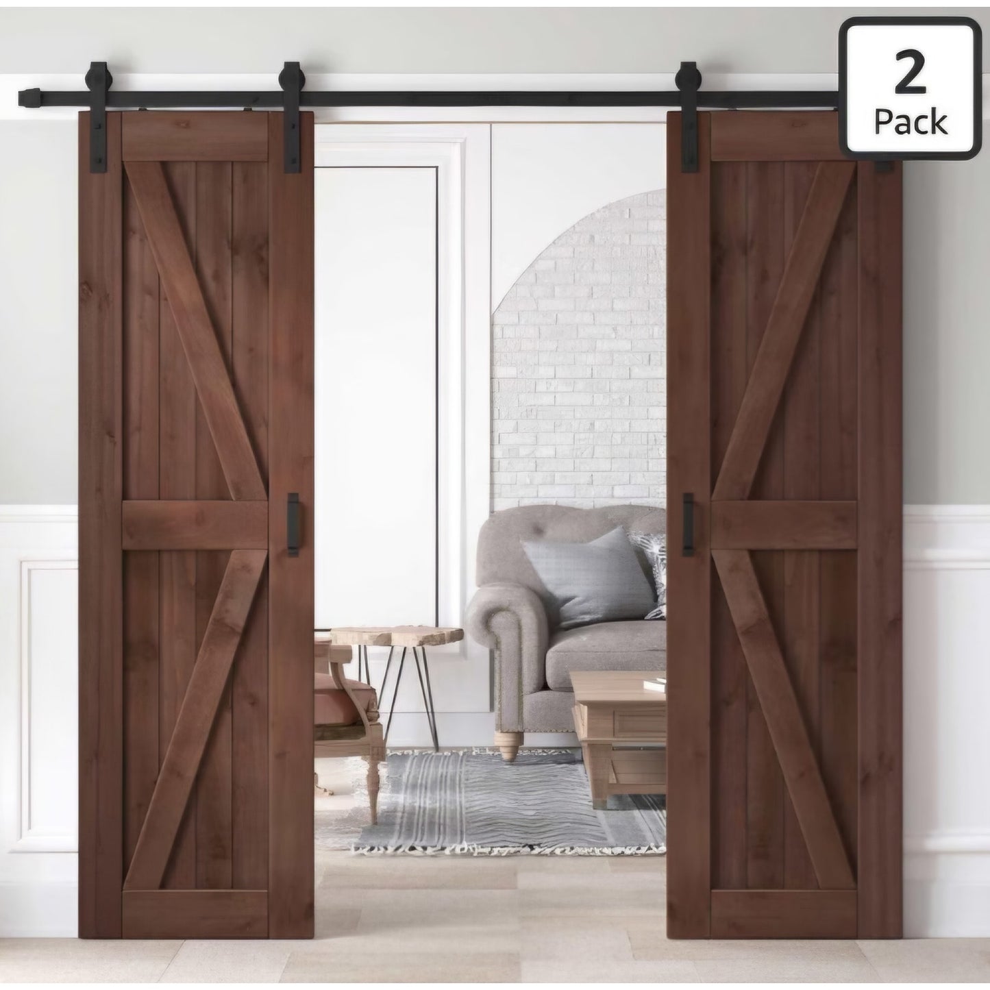 48x84 inch (Double 24×84 inch Door) Sliding Barn Wood Door Slab with 8ft Hardware Kit and Handle