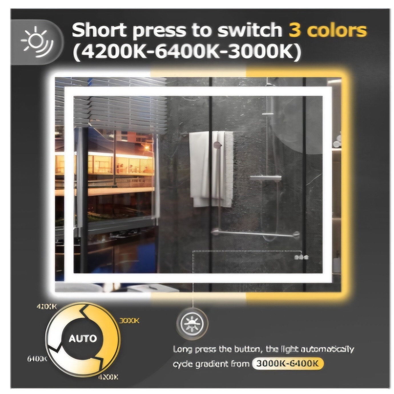 48"X36" LED Bathroom Mirror with Lights, Anti-Fog, Dimmable, Backlit + Front Lit, Smart Bathroom