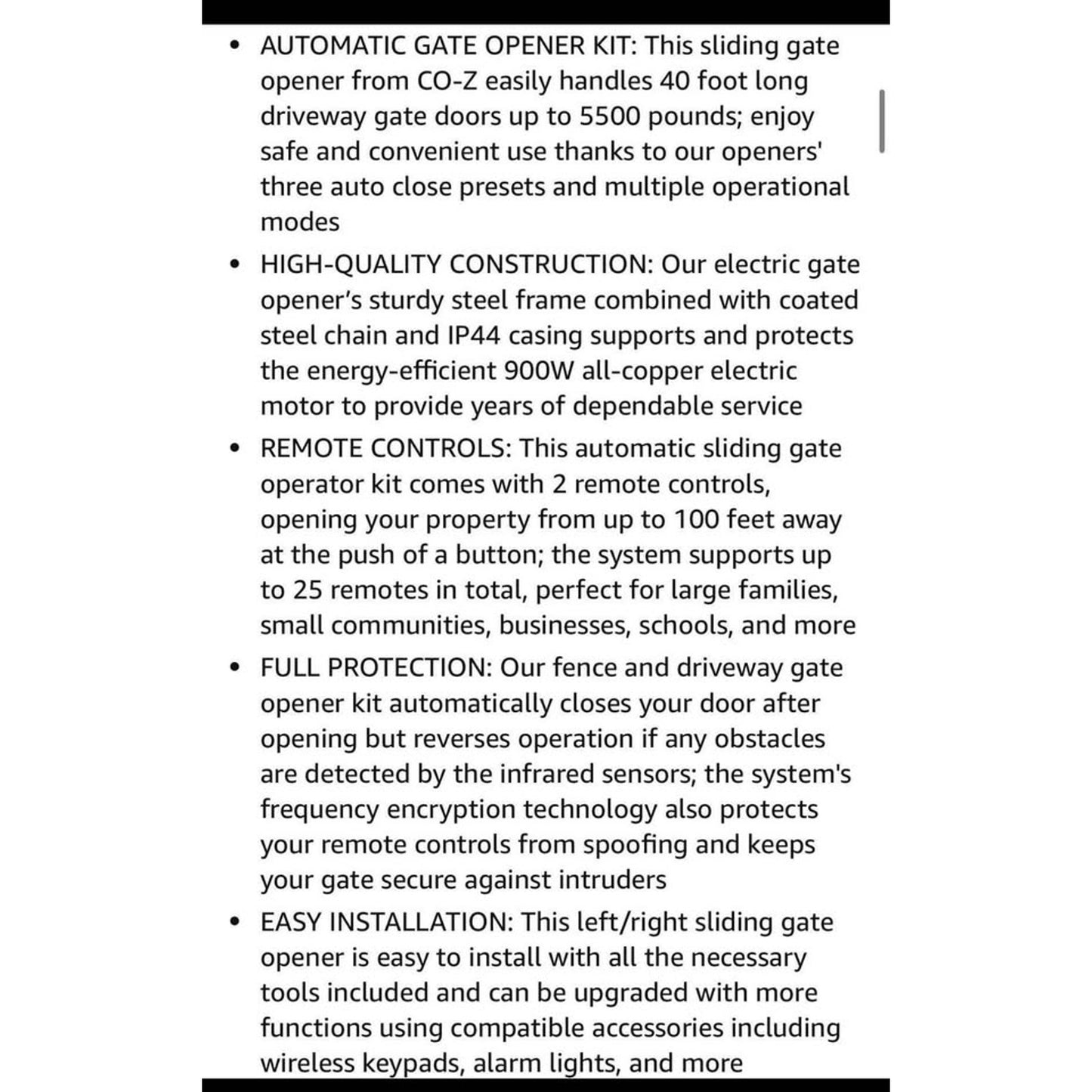 Sliding Gate Opener with 2 Remote Controls, Electric Rolling Driveway Fence Slide Gate Motor