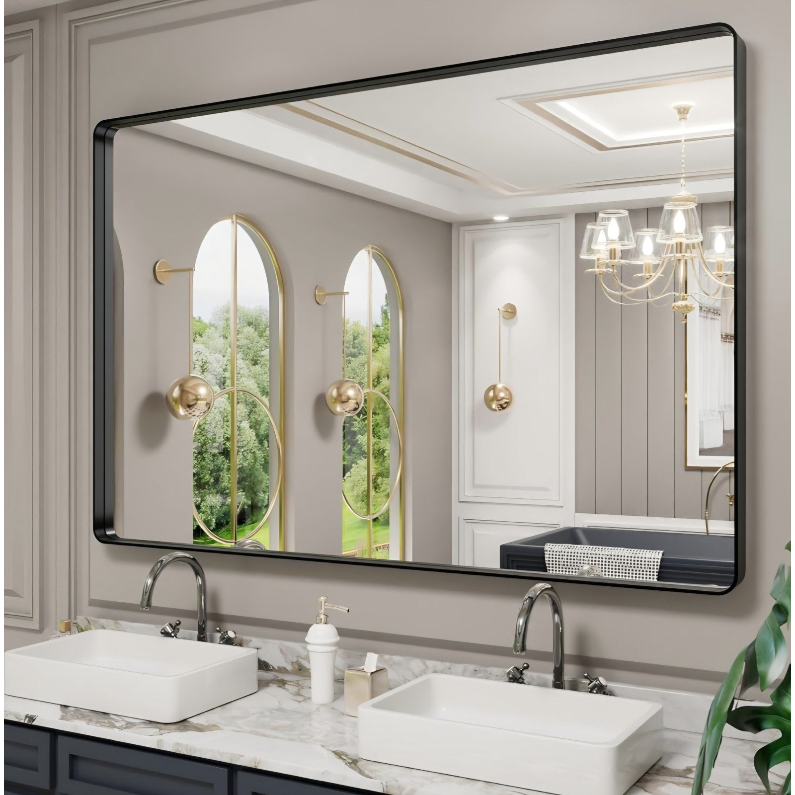 60X40 Inch Black Metal Framed Bathroom Mirror for Wall, Matte Black Bathroom Vanity MirrorFarmhouse