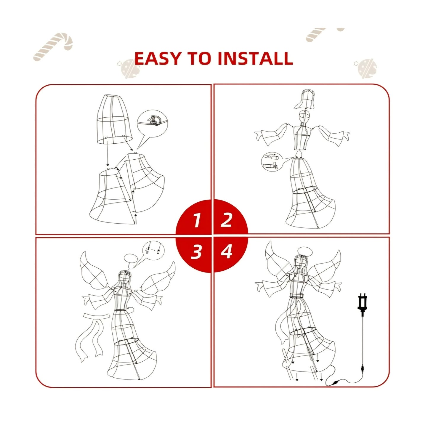 5' Rattan Angel Christmas Decoration for Outdoor - Lighted Angel Christmas Decoration with 120 LED