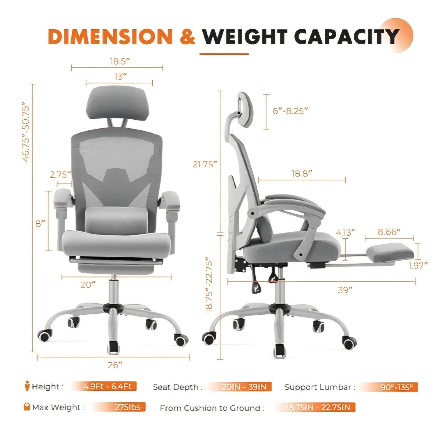 Office Computer Desk Chair with Footrest,Ergonomic High-Back Mesh Rolling Work