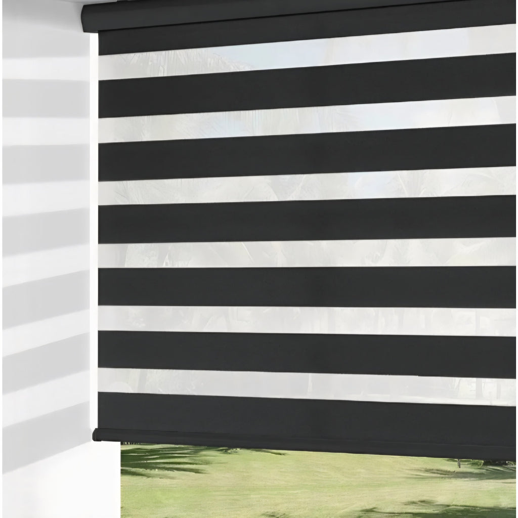 ChrisDowa Cordless Zebra Blinds for Windows (72" W x 72" H, Black)