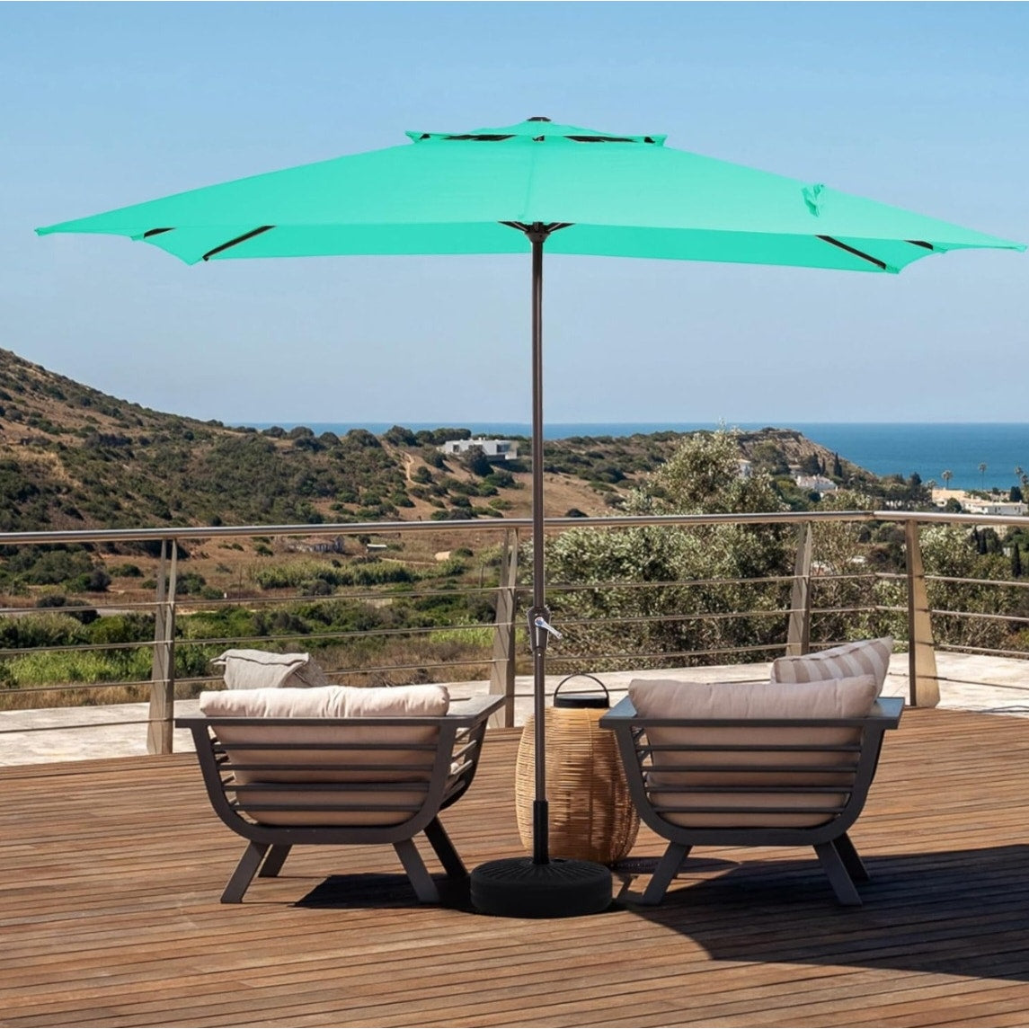 Rectangular Patio Umbrellas Outdoor Table Market Umbrella w/Crank, 8 Sturdy Ribs, UV Protection