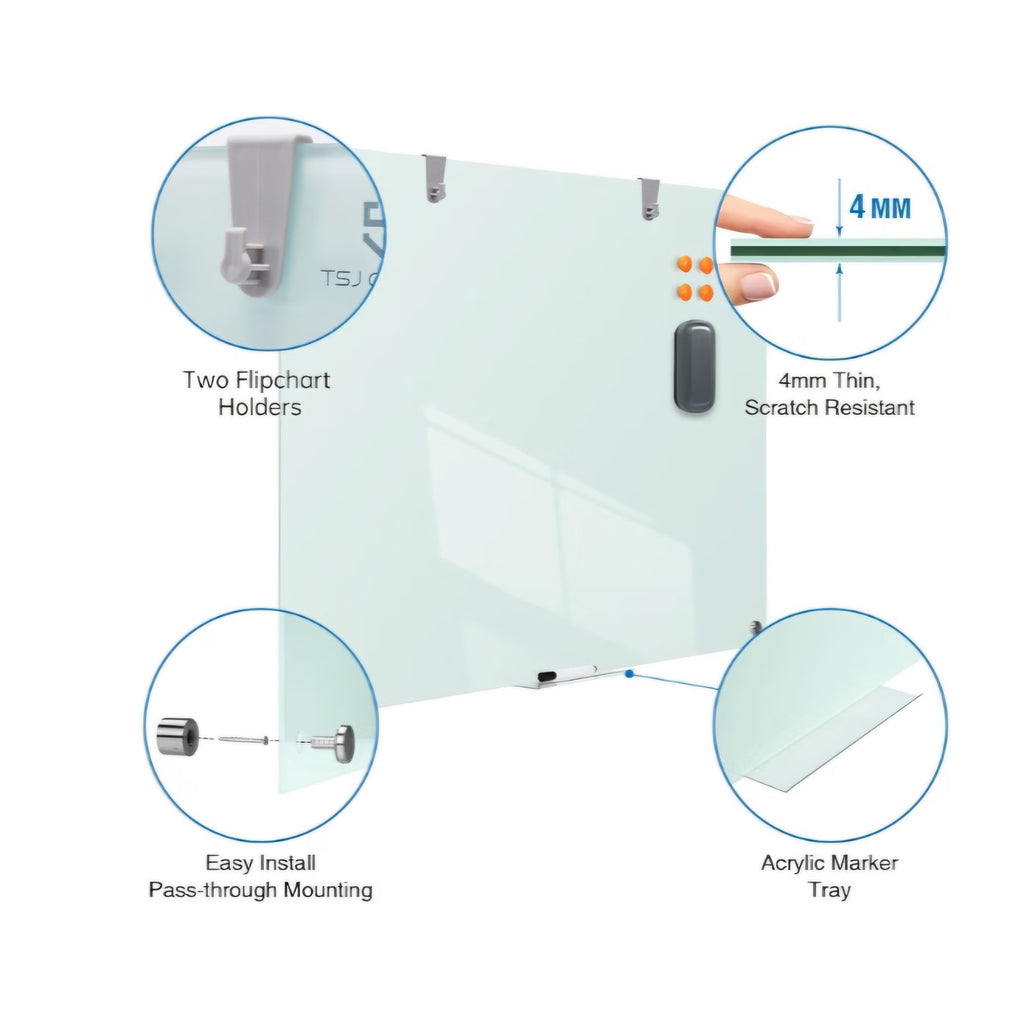 Glass Dry-Erase Board - 48 x 32 Inches Wall Mounted Glass Magnetic Whiteboard