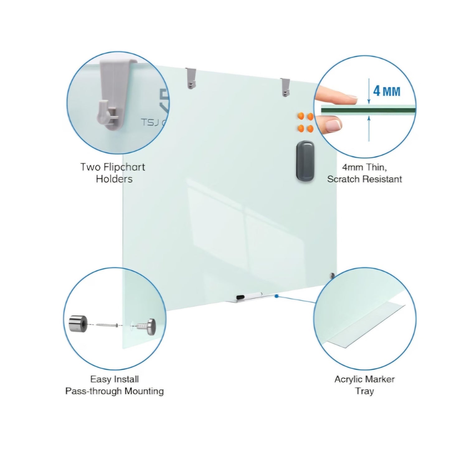 Glass Dry-Erase Board - 48 x 32 Inches Wall Mounted Glass Magnetic Whiteboard