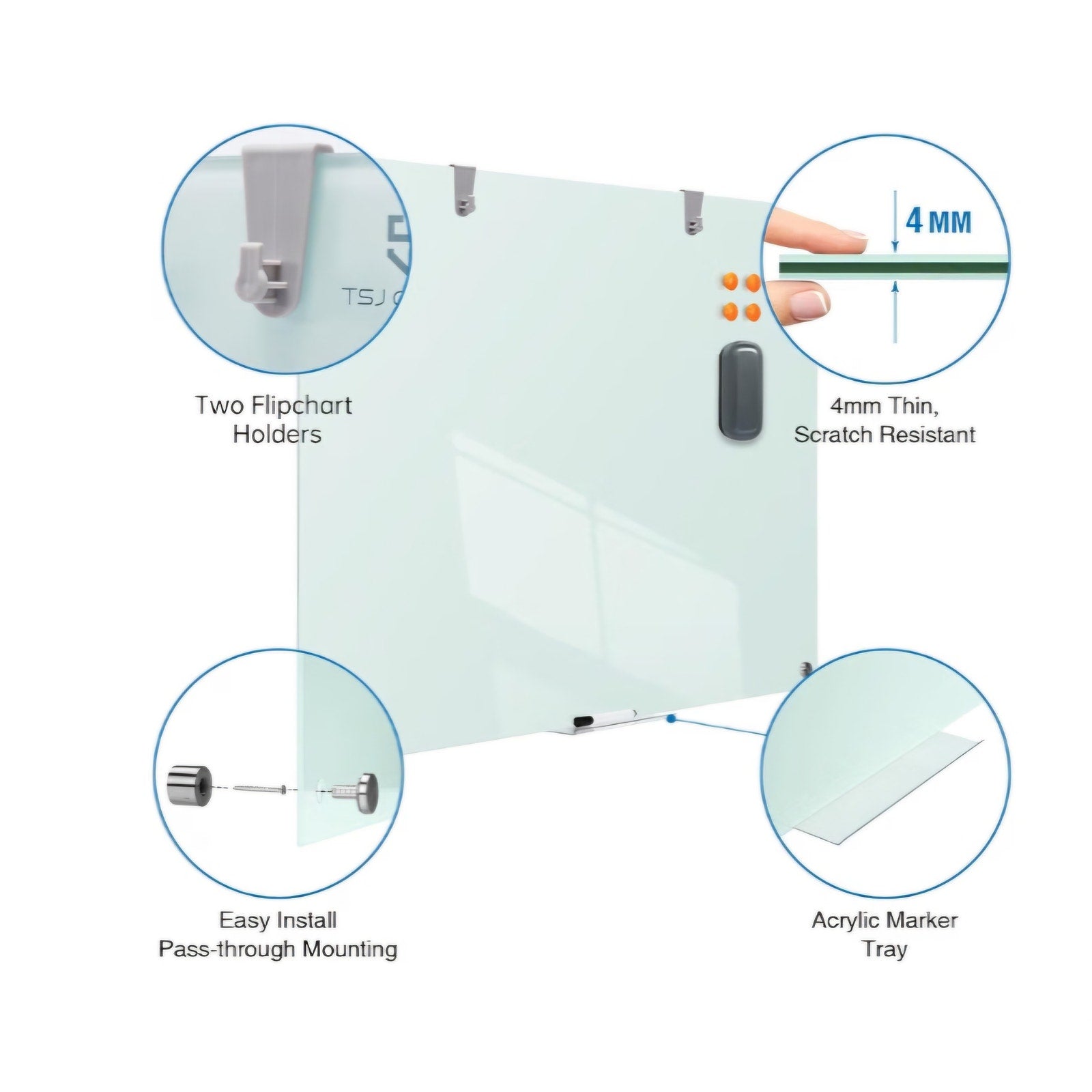 Glass Dry-Erase Board - 48 x 32 Inches Wall Mounted Glass Magnetic Whiteboard