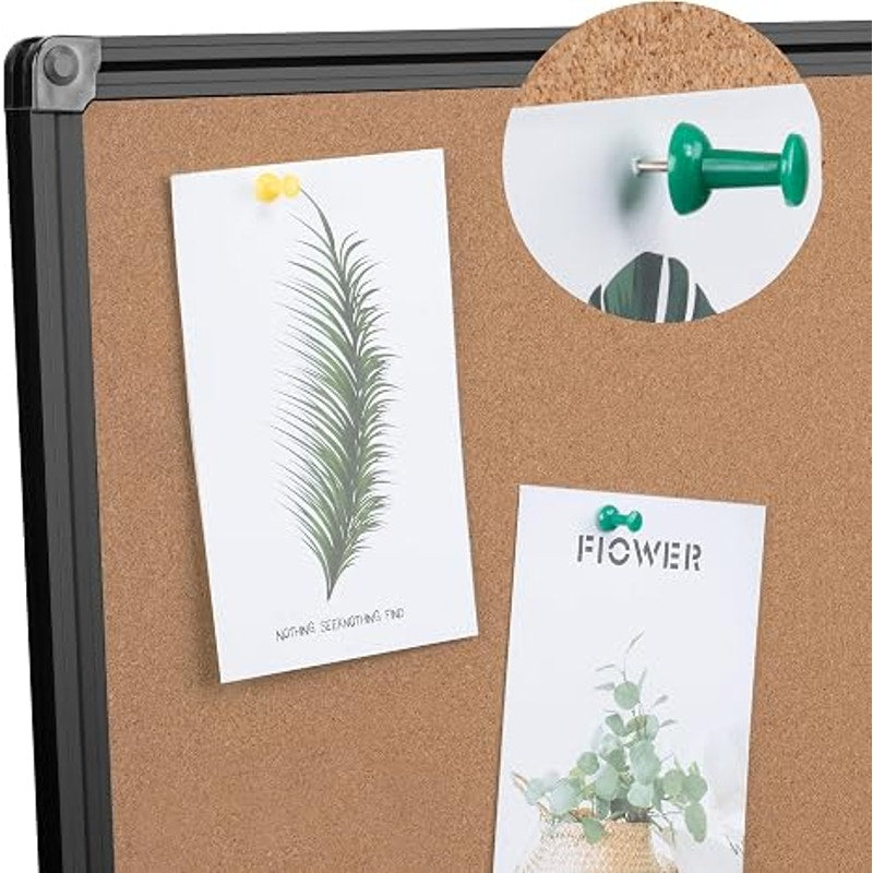 Cork Board Bulletin 36x48, Foldable Notice, for Wall, Black Al Framed 4x3 Corkboard,  36 Push Pins