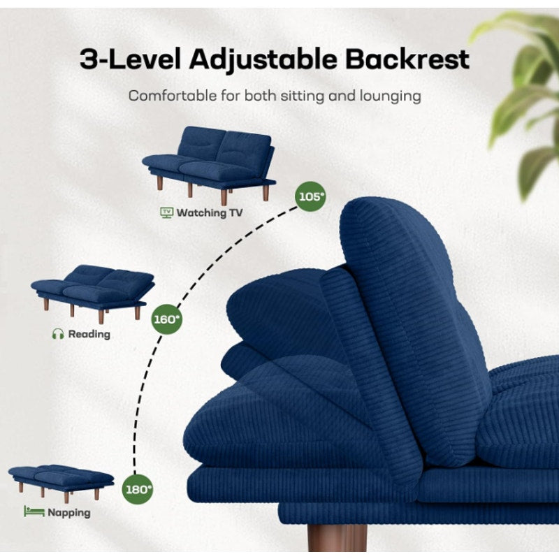 Marsail 66.02" Futon Sofa Bed, Convertible Corduroy Futon Couch with Adjustable Backrest & Armrests