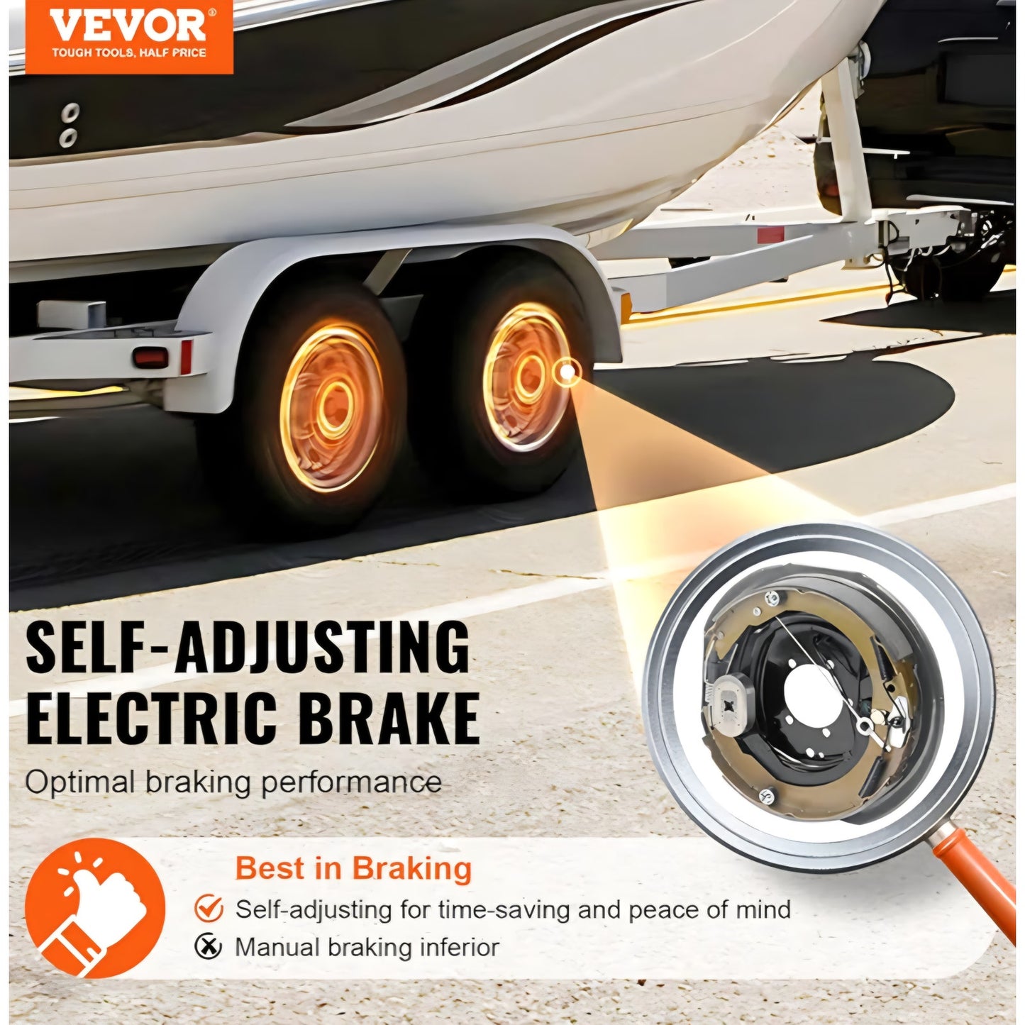 VEVOR Electric Trailer Brake Assembly, 12" x 2", 2 Pairs Self-Adjusting Electric Brakes Kit for