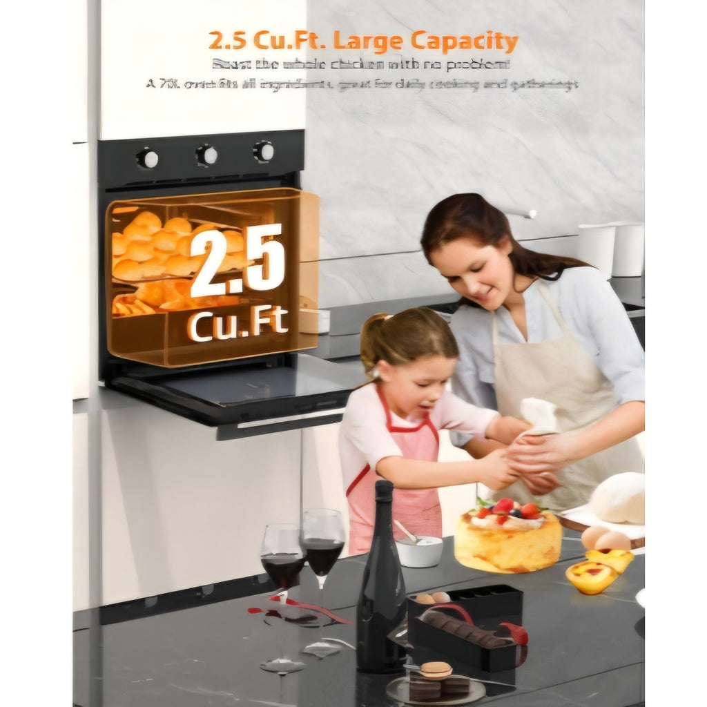24Inch Built-in Electric Single Wall Oven2.5 Cu.ft Stainless Steel Convection Oven with 8 Functions