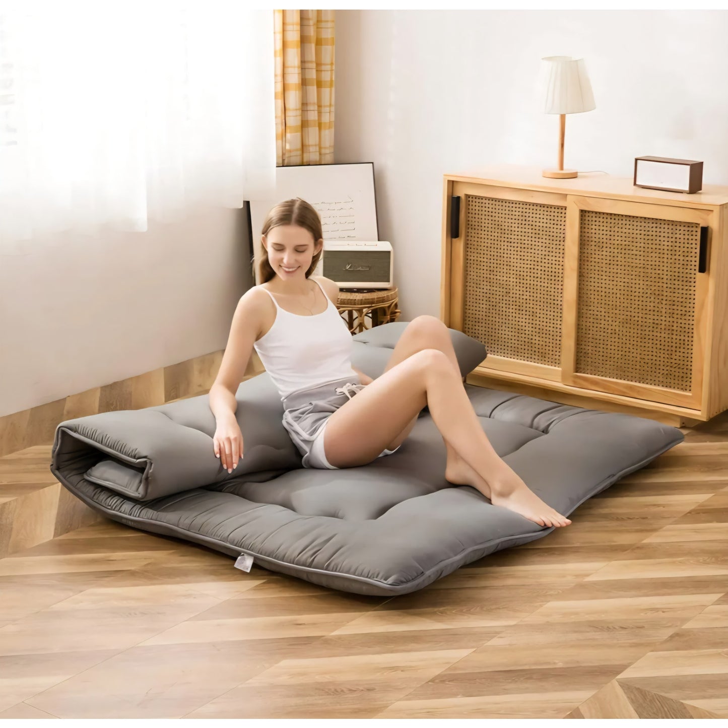 Floor Mattress Futon Mattress, Queen  4" Thicken Tatami Mat Sleeping Pad Foldable Roll Up