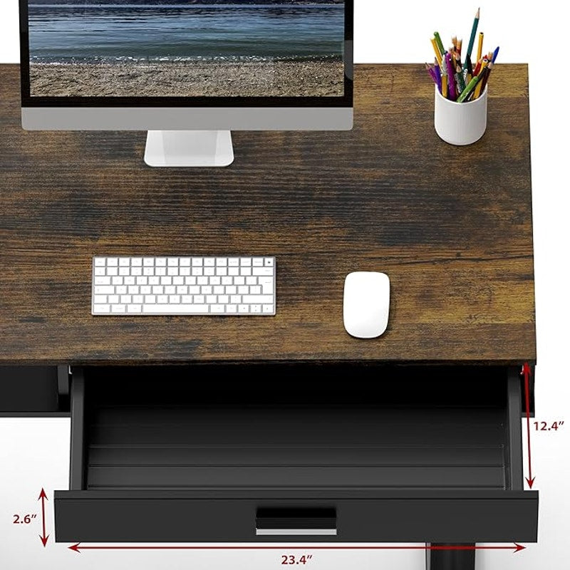 SHW 40-Inch Height Adjustable Claire Electric Standing Desk with Drawer, Rustic Brown