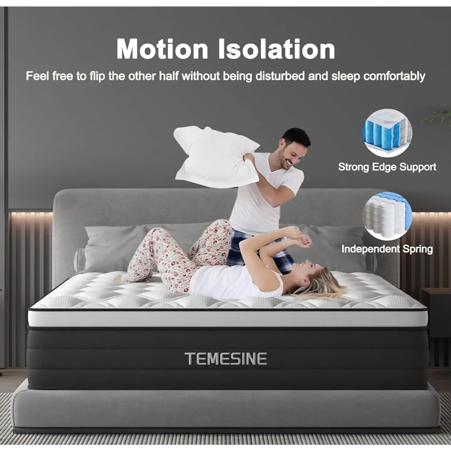 Full Size Mattress, 12 Inch Hybrid Mattress in a Box with Individual Pocket Spring, Gel Memory Foam