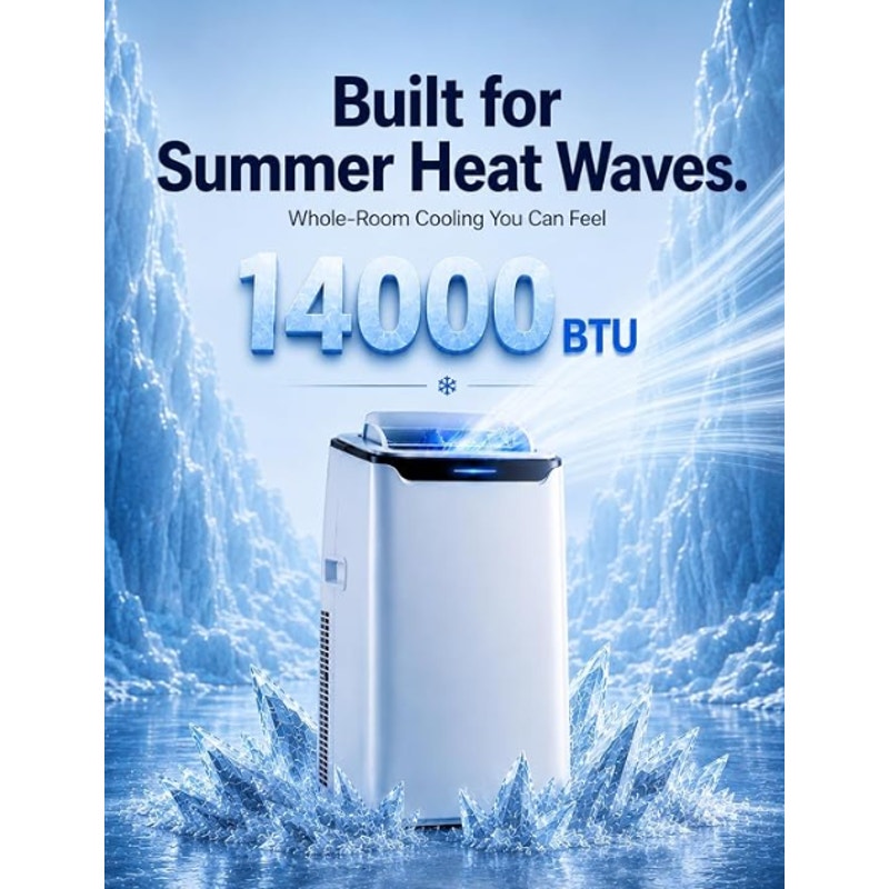 Portable Air Conditioner, 14000 BTU Fast Cooling for Large Rooms up to 700 Sq.Ft, 3-in-1 Energy