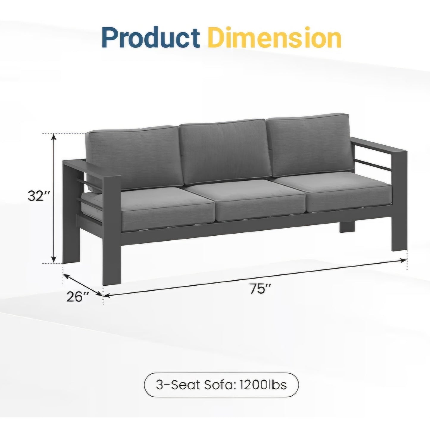 Wisteria Lane Patio Furniture Metal Sofa, Metal Outdoor Chairs with Upgraded Cushions, All-Weather