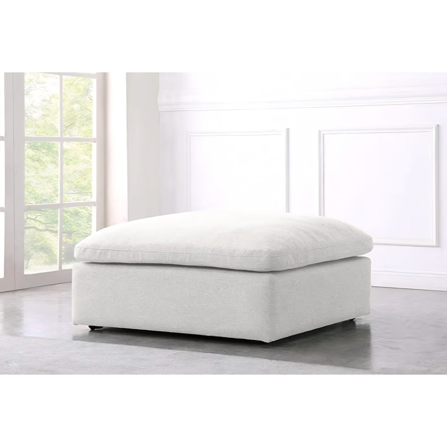 Meridian Furniture 601Cream-Ott Serene Collection Modern | Contemporary Deluxe Comfort Ottoman