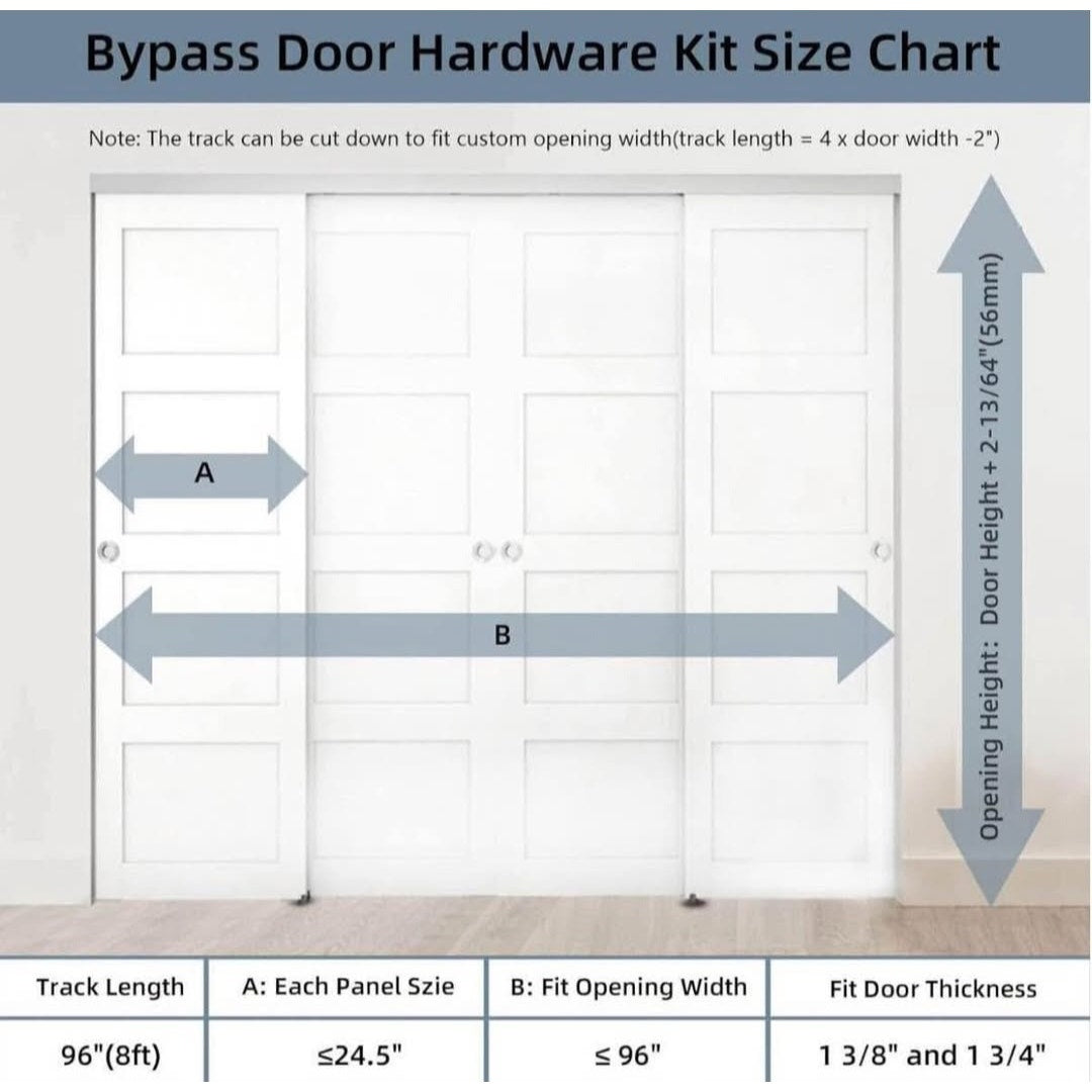 JUBEST 8FT/96" Bypass Door Hardware,Heavy Duty Aluminum Sliding Closet Door Hardware Set