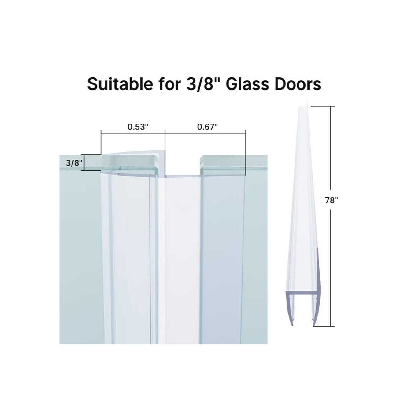 AmazerBath Shower Door Side Seal Strip (Set of 2), Frameless Glass Shower Door Seal Strip - Suit