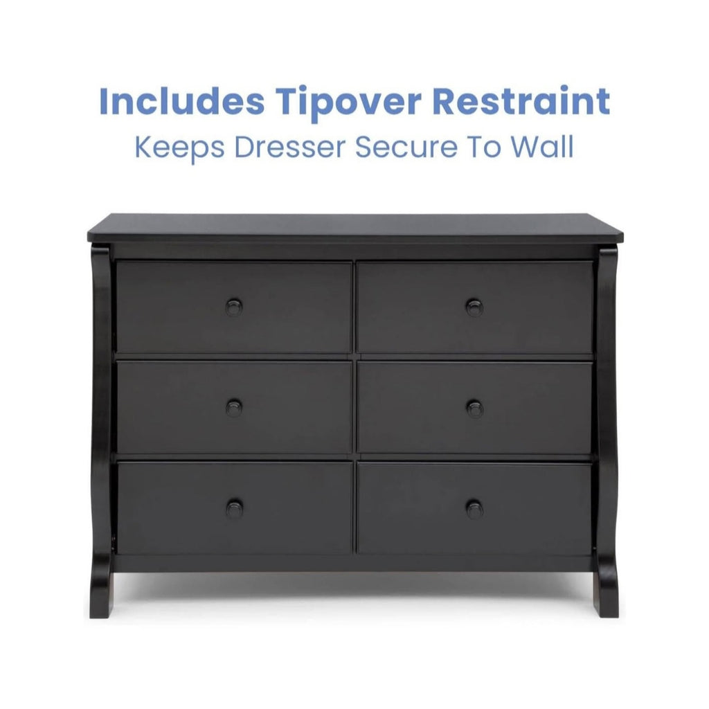 Delta Children Universal 6 Drawer Dresser with Interlocking Drawers, Ebony Black