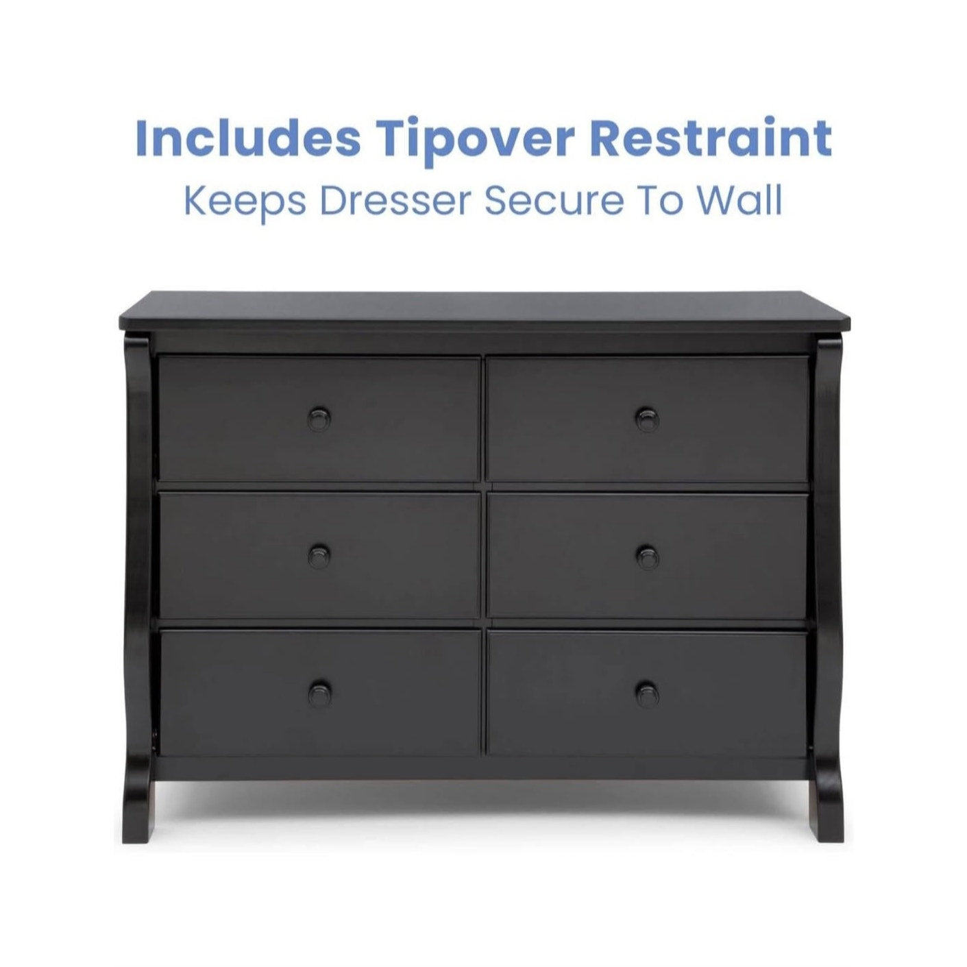 Delta Children Universal 6 Drawer Dresser with Interlocking Drawers, Ebony Black