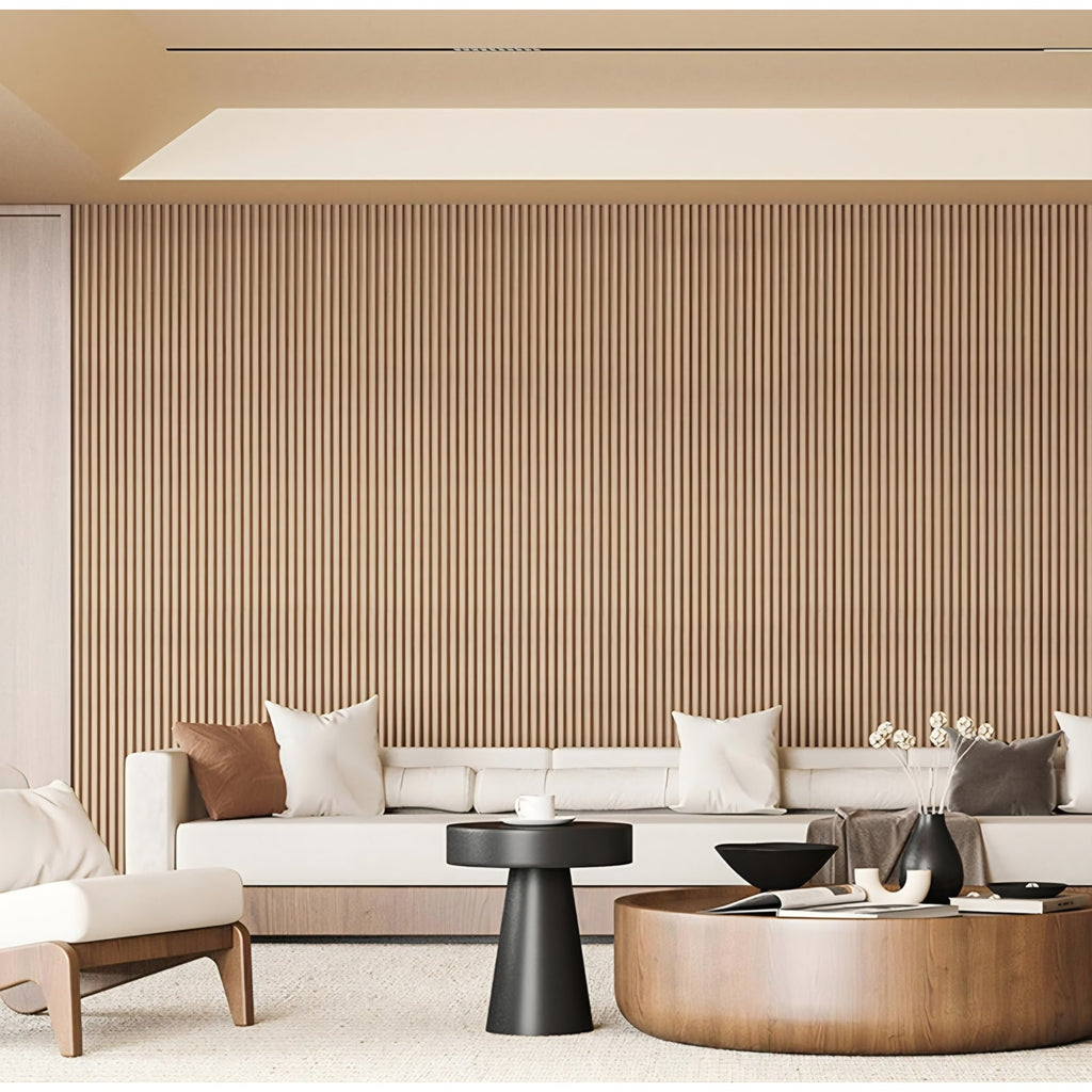 Art3d Fluted Wood Panel  and for Pack of 4pcs + 1pc End-Trim, Size 108 x 5.7in.- Beaded Ashtree