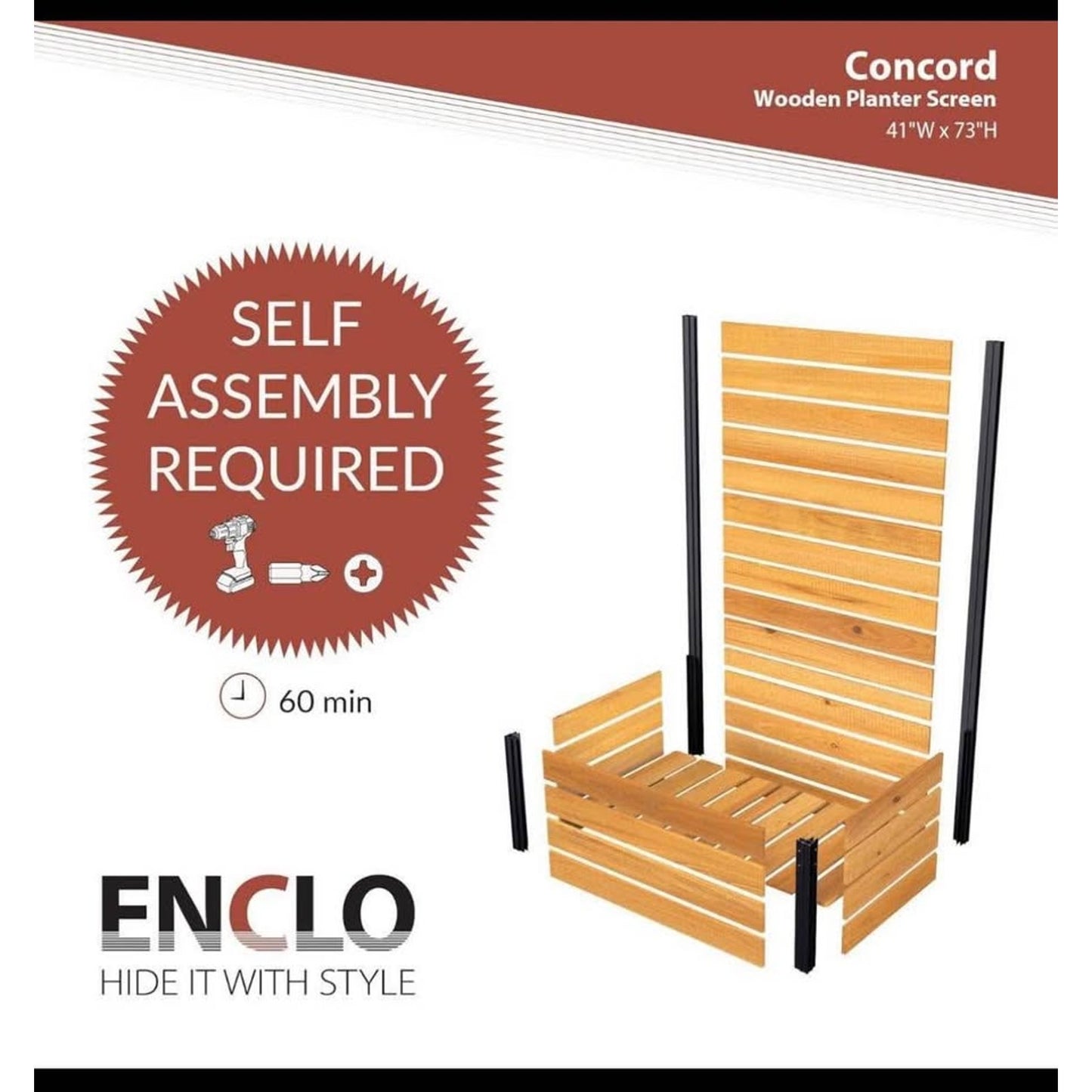 6ft H x 3.3ft W x 2.1ft L (1 Screen w/Planter) Freestanding Enclo Concord Cedar Wood Privacy Fence S