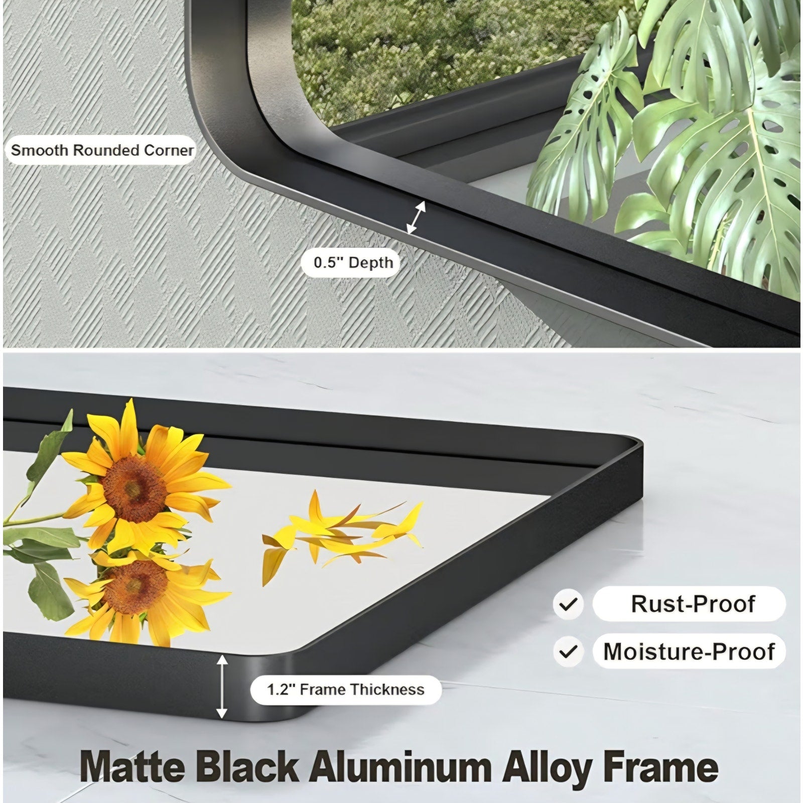 55x36 Inch Black Framed Bathroom Mirror for Wall, Large Matte Metal Framed Wall Mirror