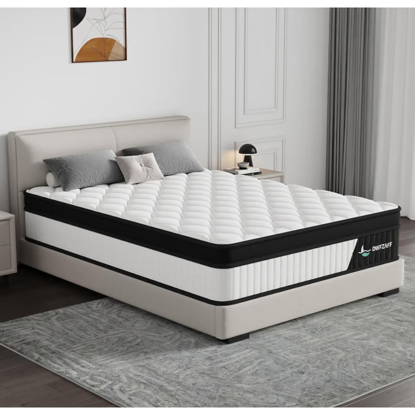 12 Inch Queen Mattress in a Box，White，Medium Firm Feel