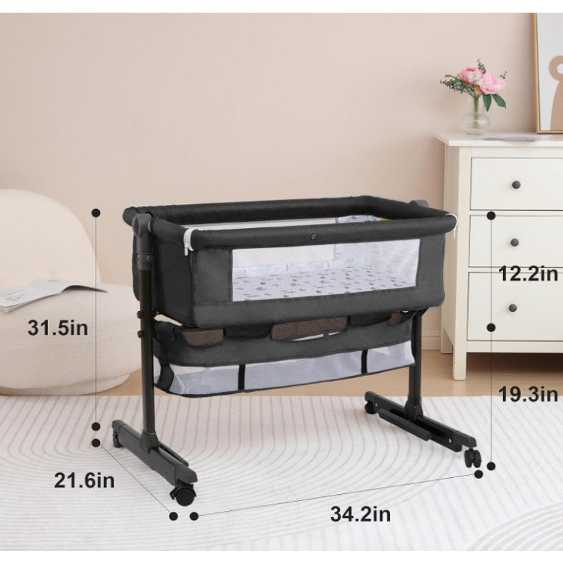 Baby Cradle, Freestanding Bedside Bassinet, 3-in-1 Convertible Bassinet with 360° Swivel Wheels