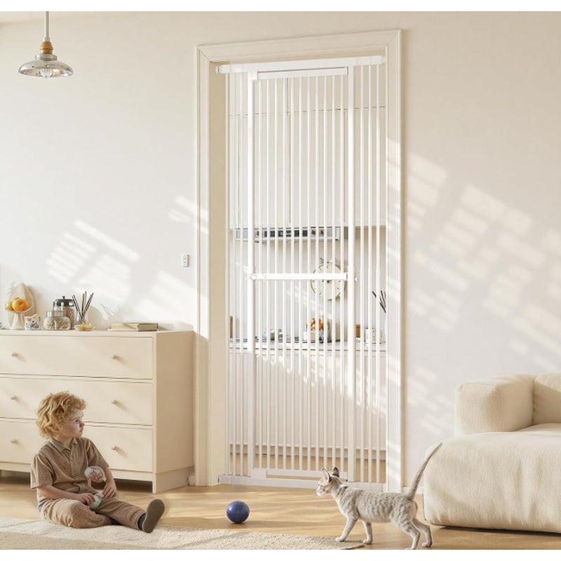 Extra Tall Cat Gate 51"-87" Height Adjustable Pressure Mounted 4 Extensions