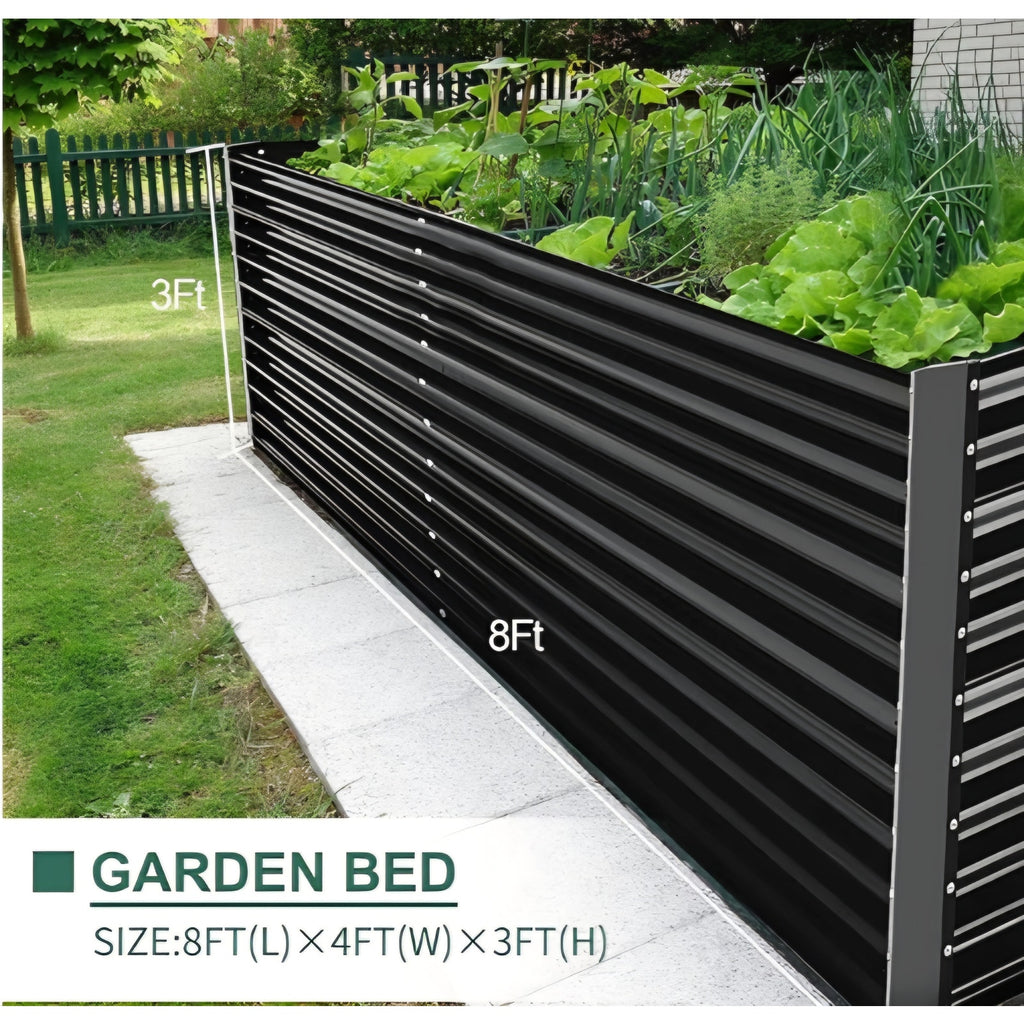 Land Guard 8x4x3ft Rectangular Galvanized Raised Garden Beds, Large-Capacity Metal Planter Box