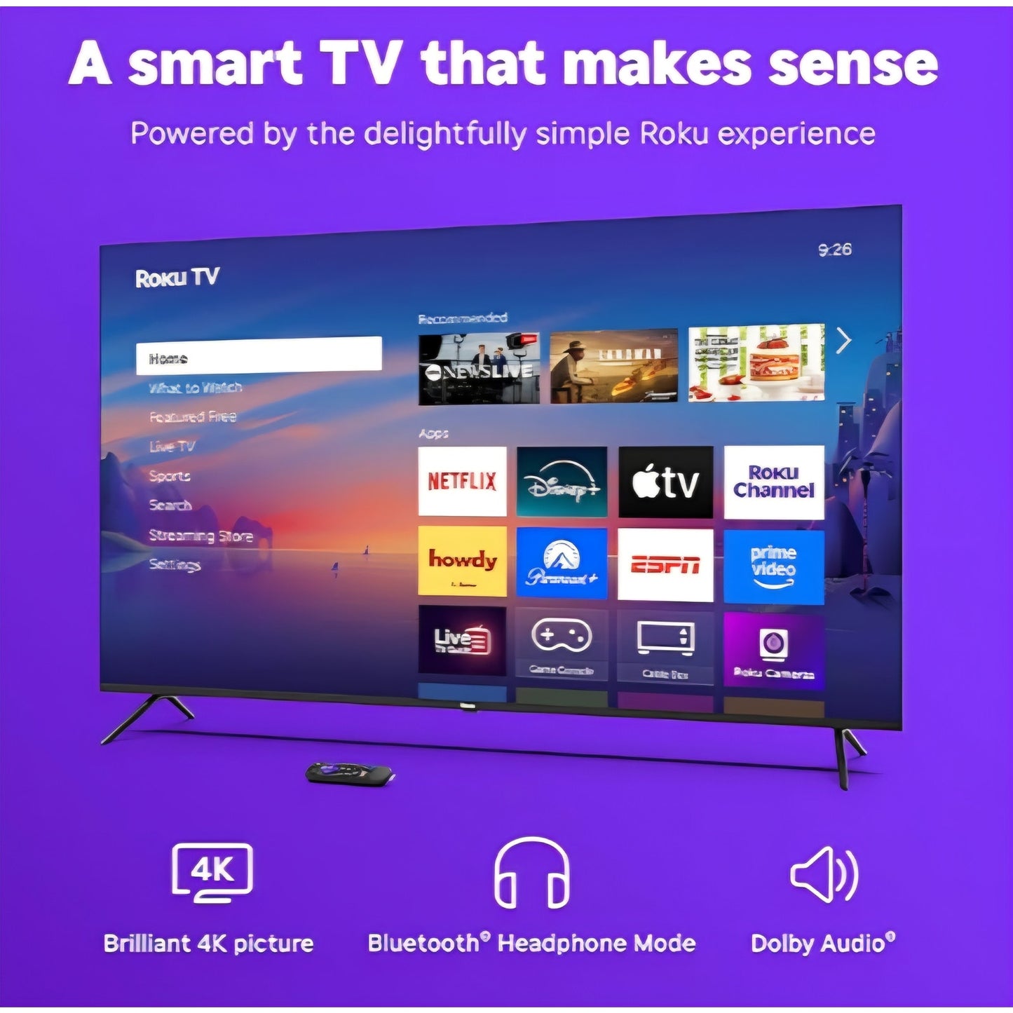 Roku Smart TV 2025 – 65-Inch Select Series, 4K HDR TV – RokuTV with Enhanced Voice Remote