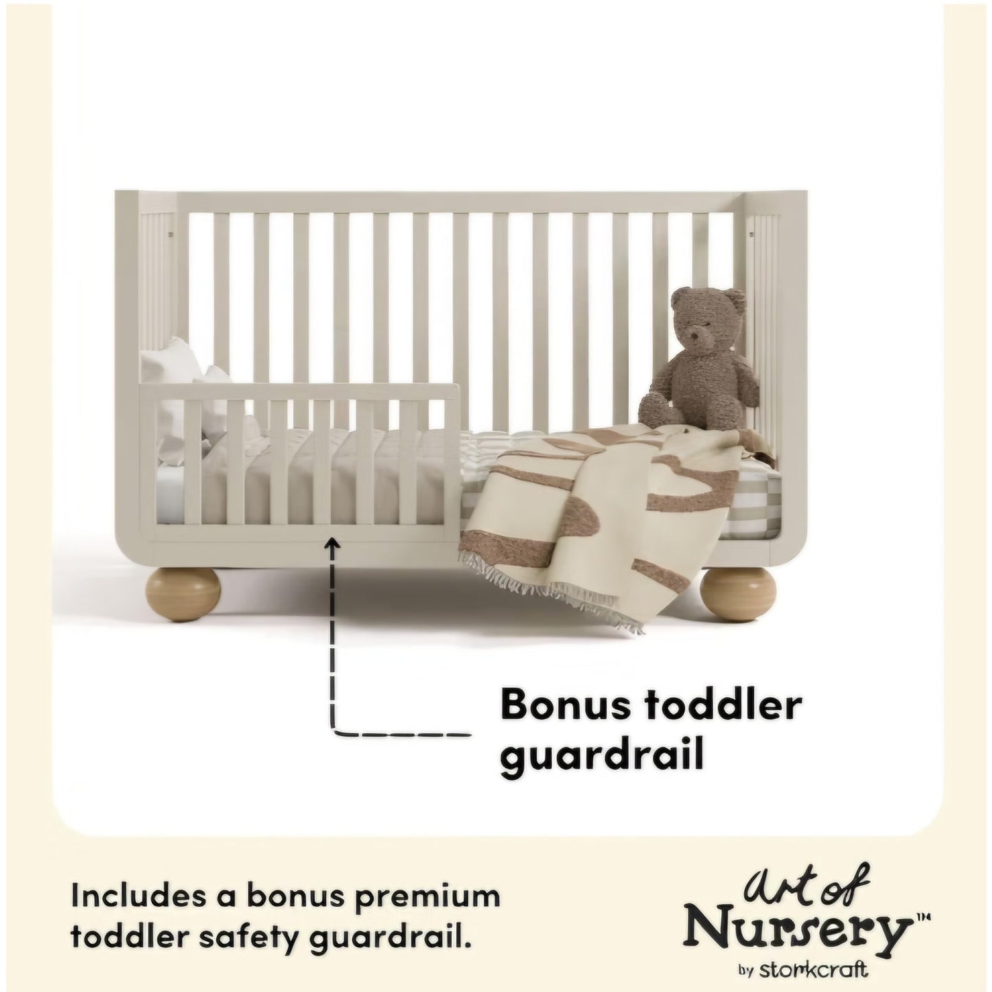 Storkcraft Amalfi 5-in-1 Convertible Crib with Guardrail, Frosted Oat