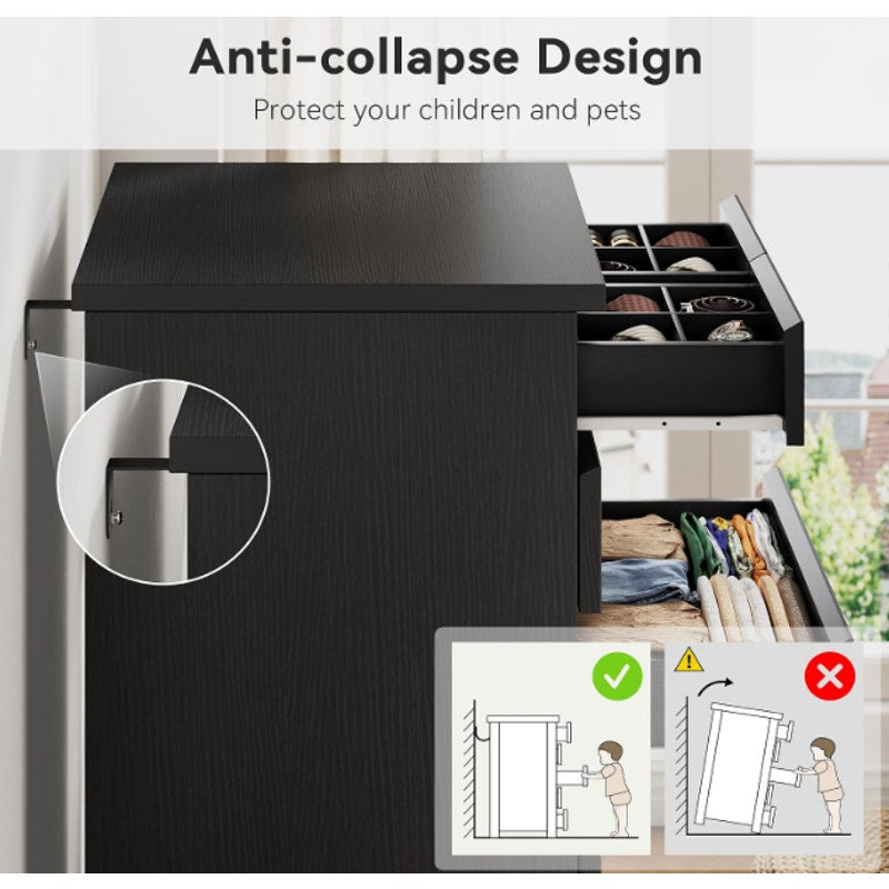 Black Tall 7 Drawer Dresser for Bedroom, Modern Wood Closet Dressers & Chests of Drawers