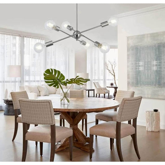 BONLICHT Sputnik Chandelier 6 Lights Modern Pendant Lighting Brushed Nickel Mid Century Flush Mount