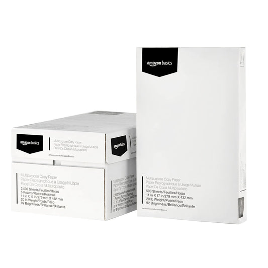 Amazon Basics Multipurpose Copy Printer Paper, 20 lb, 11 x 17 Inches, 5 Reams (2,500 Sheets), 9