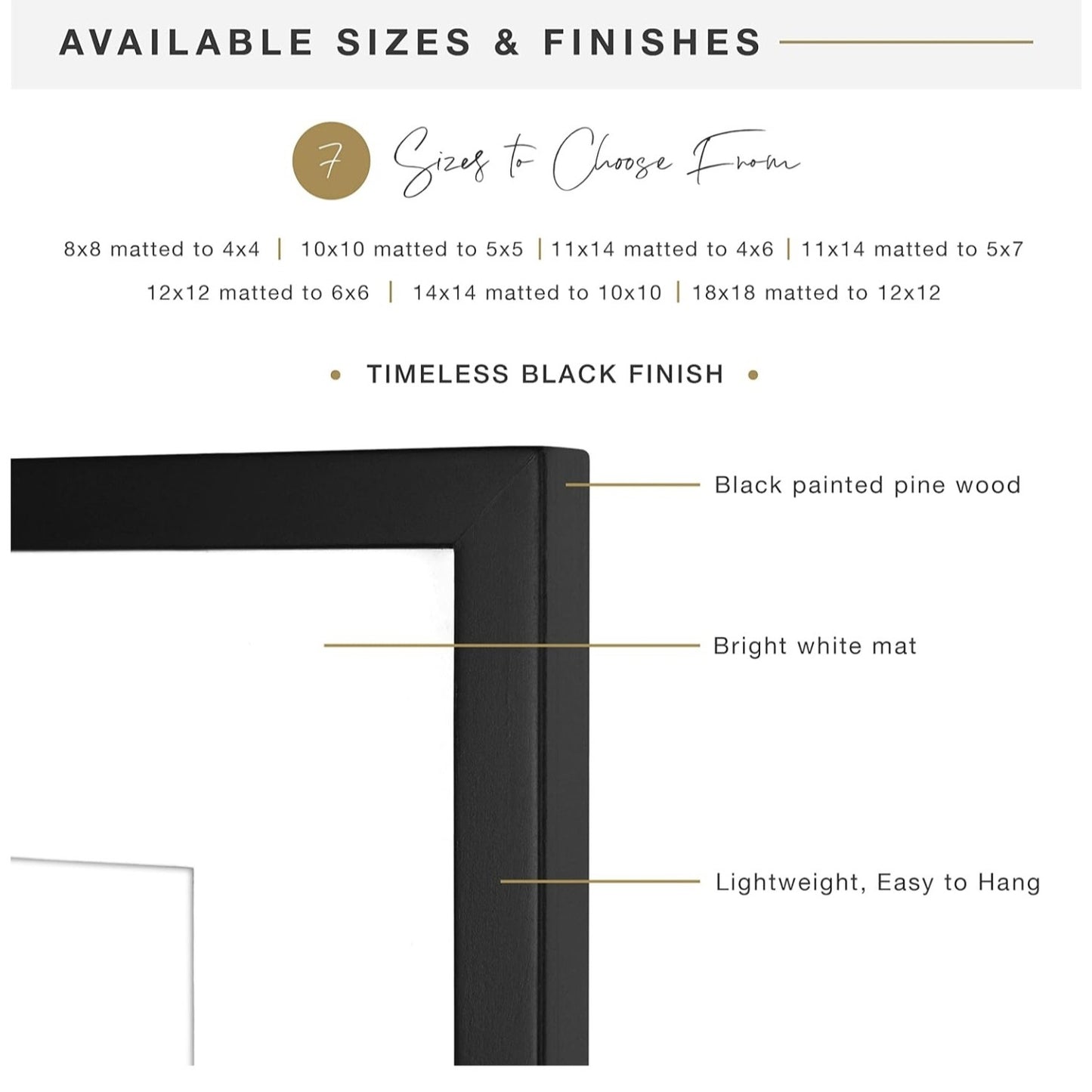 MCS East Village 18x18 Matted Square Picture Frame with 12x12 Photo Display, Black Wall Hangi