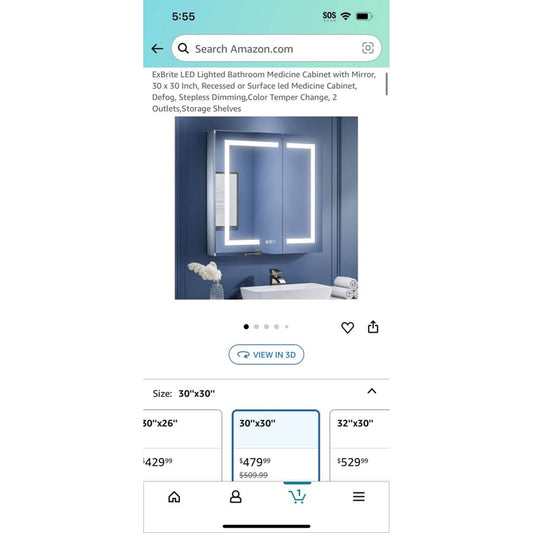 ExBrite LED Lighted Bathroom Medicine Cabinet with Mirror, 30 x 30 Inch, Recessed or Surface led