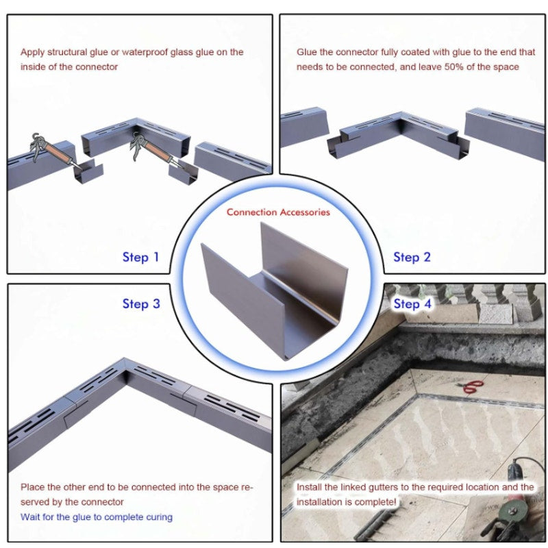 Pool Deck Drain Channel 1-1/4" W 12 Pcs,Pool Drain,Silver Channel Drain Linear Trench Drain