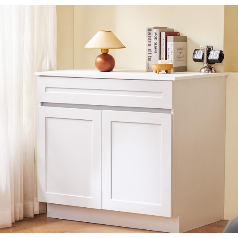 White Shaker Base Cabinet with Drawer 30-Inch Unassembled Drawer 30" W x 24" D x 34.5" H