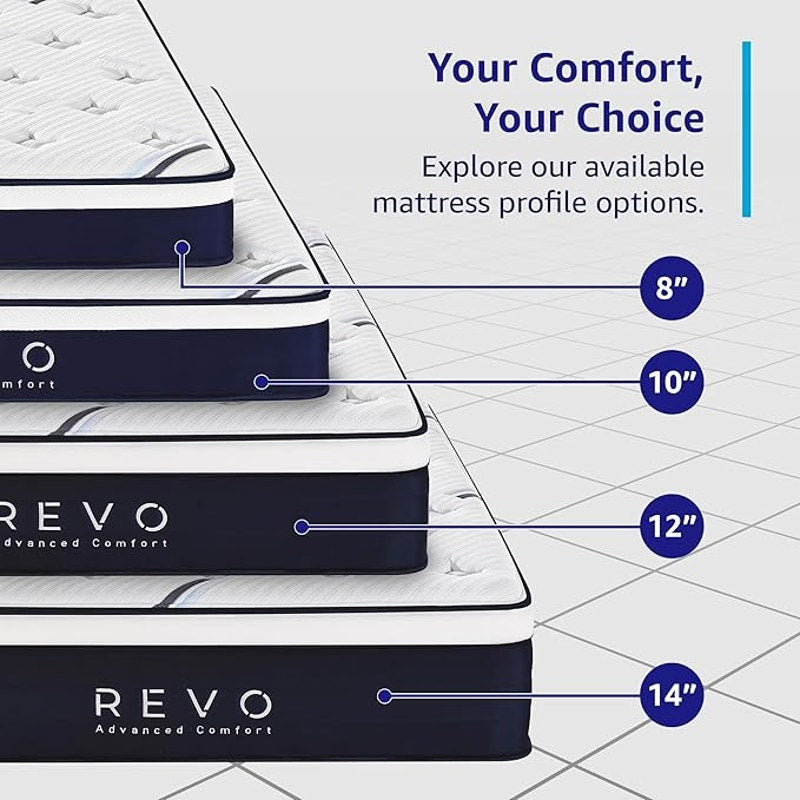 REVO Sleep 10-in Cooling Hybrid Queen Mattress with Gel Memory Foam, Superior Medium Comfort.
