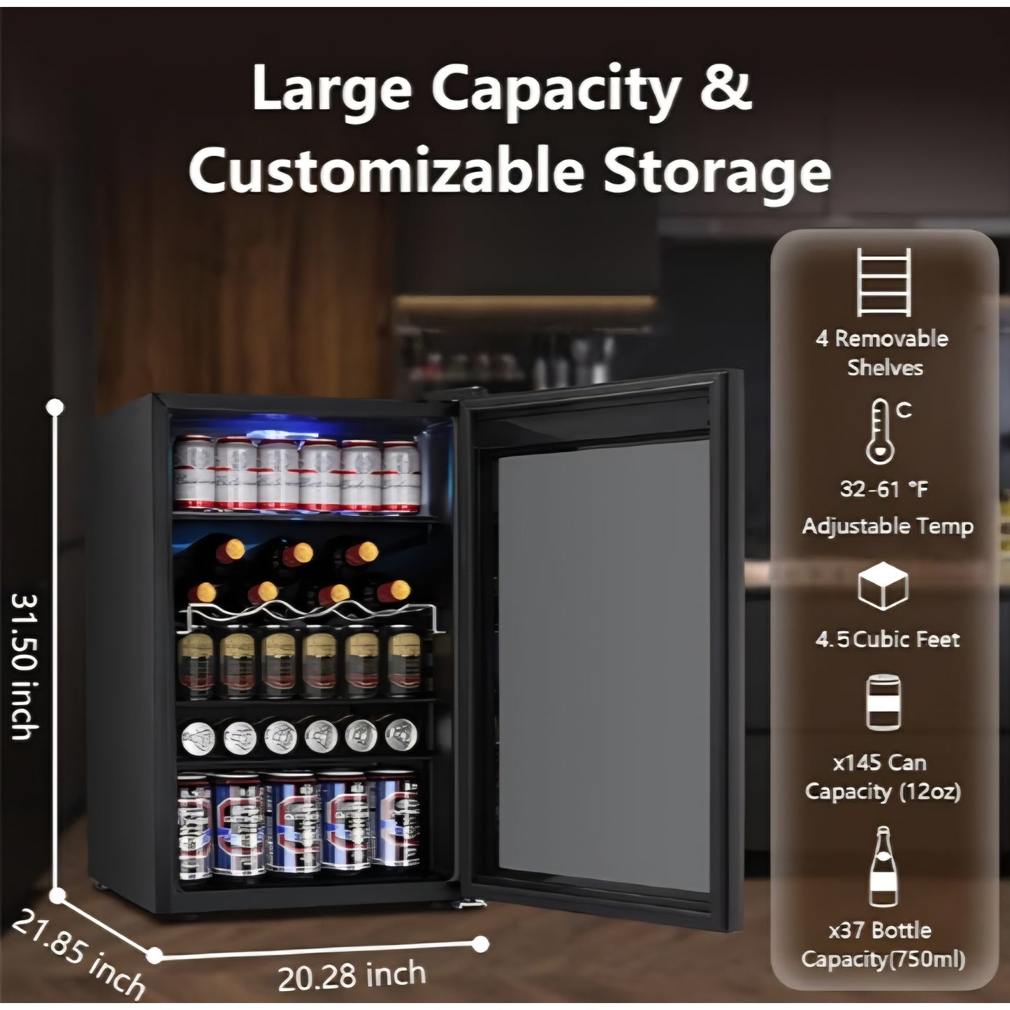 Electactic 37 Bottle Wine Fridge,Freestanding 145 Can Beverage Refrigerator with Smart Temperature