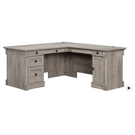 Sauder Palladia L Shaped Desk with Drawers, Office Desk with File Cabinet Storage Split Oak finish