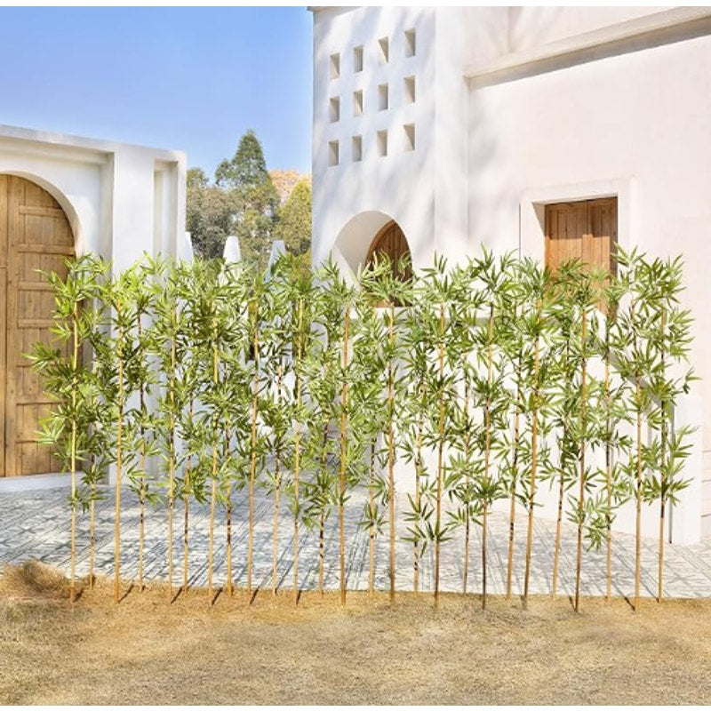 Artificial Bamboo Plant 6Ft Privacy Fence Screen - Real Bamboo Poles & UV-Resistant Faux Leaves