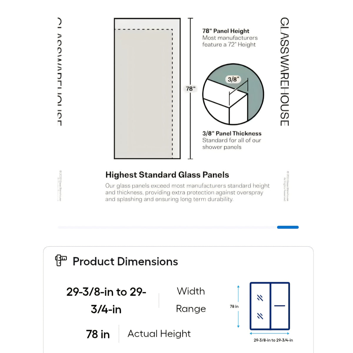 Glass Warehouse Satin Brass 29-3/8-in to 29-3/4-in W x 78-in H Frameless Clear Glass Standard